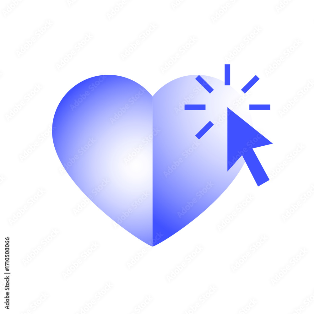 Obraz premium Heart icon with a clicking cursor, symbolizing love, online engagement, and digital interaction