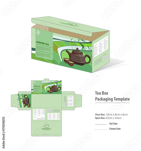 Tea box packaging template traditional classic teapot decor
