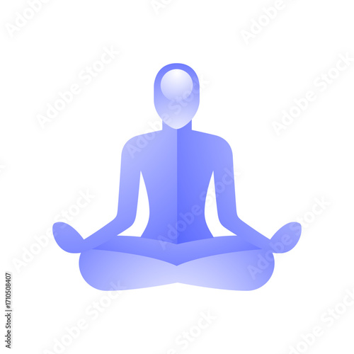 Meditating figure in lotus position, representing mindfulness and inner peace with a gradient.