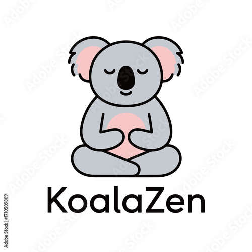 Cute cartoon koala meditating in a lotus position, isolated vector illustration.