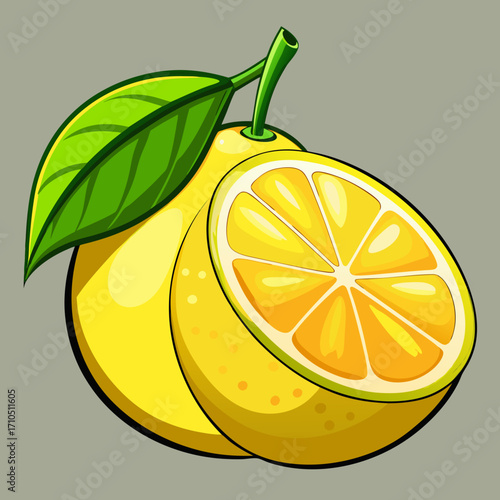 Vector illustration of fresh lemon and lime fruit with green leaf on a white background