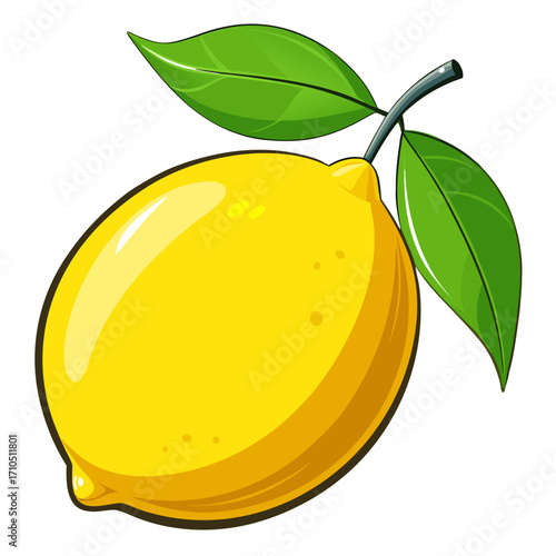 Juicy lemon vector illustration with a fresh green leaf, perfect for a healthy fruit and citrus food design