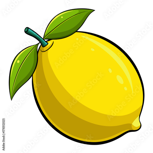Vector illustration of a fresh, ripe yellow lemon with green leaves, a perfect symbol of healthy and organic nature
