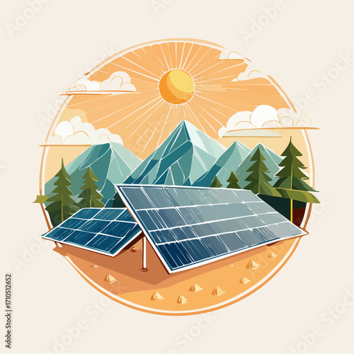 Solar Panels in Mountain Landscape Illustration