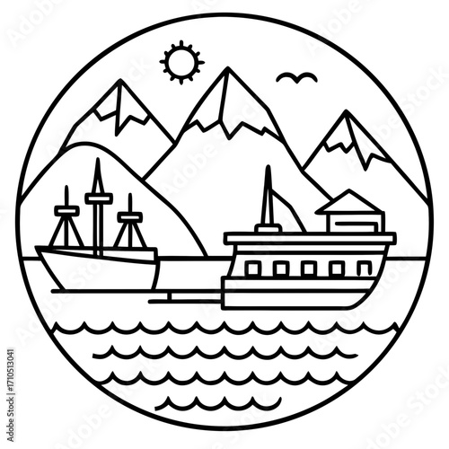 Fjords of Norway LINE ART VECTOR