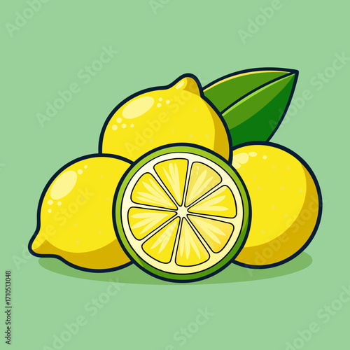 Fresh slices of lemon and lime with a sprig of mint on a white background