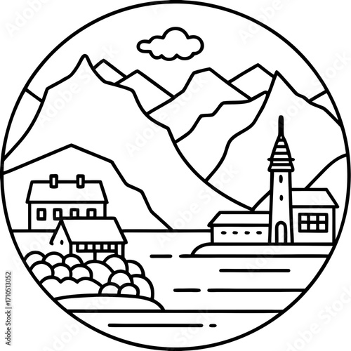 Fjords of Norway LINE ART VECTOR