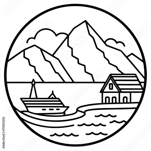 Fjords of Norway LINE ART VECTOR