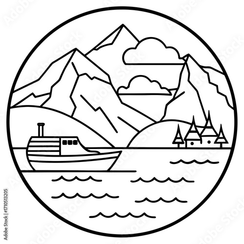 Fjords of Norway LINE ART VECTOR