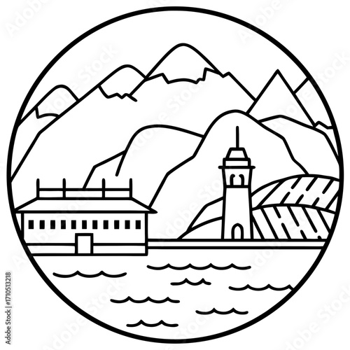 Fjords of Norway LINE ART VECTOR
