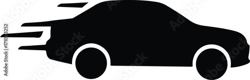 Black silhouette of a car with speed lines indicating fast movement or quick delivery service.