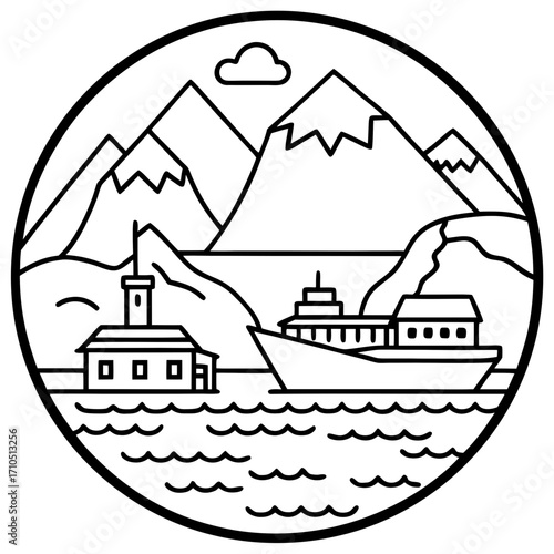 Fjords of Norway LINE ART VECTOR