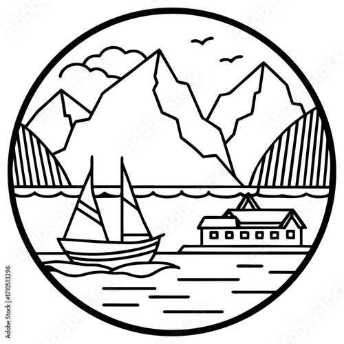 Fjords of Norway LINE ART VECTOR