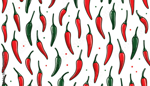 red and green chili peppers seamless vector background