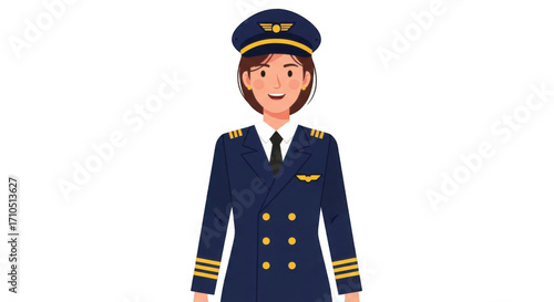 Female pilot in uniform ready for flight and aviation career.