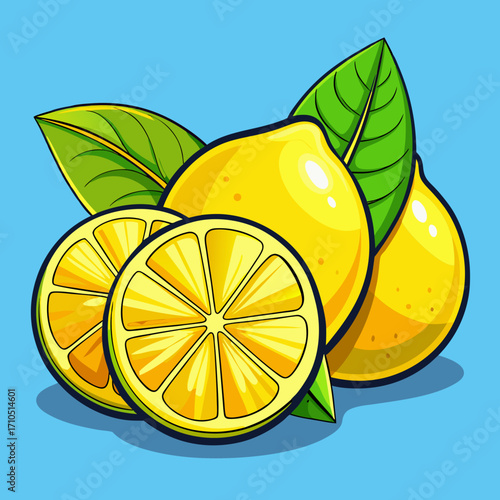 Fresh, juicy lemons, limes, and mint leaves create a vibrant, zesty citrus illustration