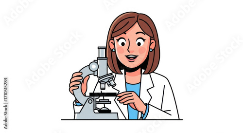 Scientist Woman Working with Microscope in Laboratory.