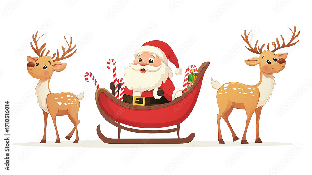 Obraz premium Santa Claus and reindeer with gifts