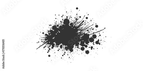 Black paint, ink splash, brushes ink droplets, blots. ink splatter pattern with chaotic paint drops and drips vector. acrylic paint black splatters.