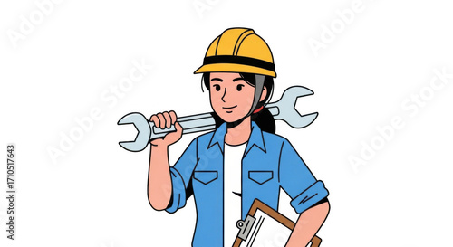 Female Engineer with Wrench and Clipboard.