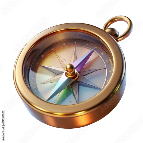 3d vintage brass compass isolated on transparent background