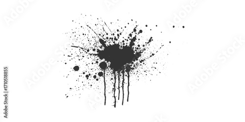 Black paint, ink splash, brushes ink droplets, blots. ink splatter pattern with chaotic paint drops and drips vector. acrylic paint black splatters.