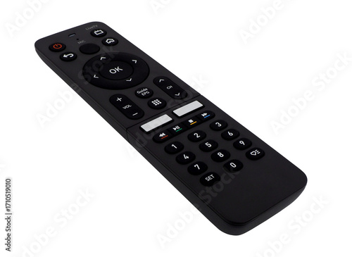 Obraz na płótnie Close up, black remote control for TV (television), isolated on transparent background