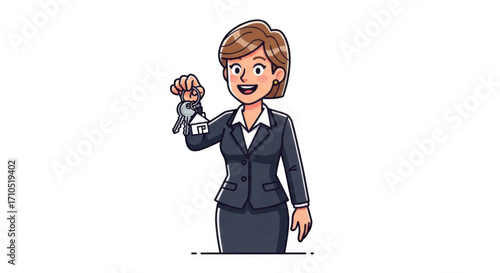 Businesswoman holding keys smiling happy successful.
