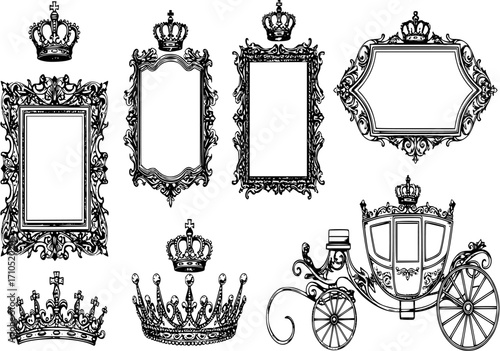 Vintage frame with crown, ornamental style diadem and carriage.
