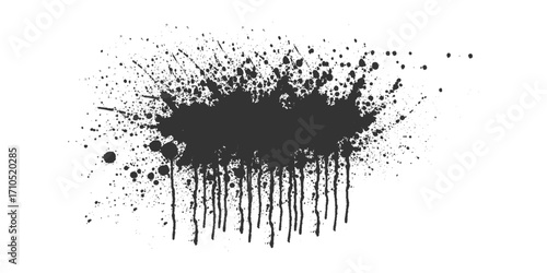 Black paint, ink splash, brushes ink droplets, blots. ink splatter pattern with chaotic paint drops and drips vector. acrylic paint black splatters.