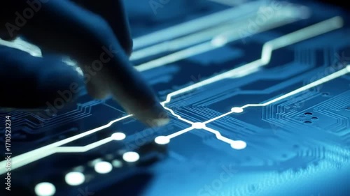 Fingertip on illuminated circuit board