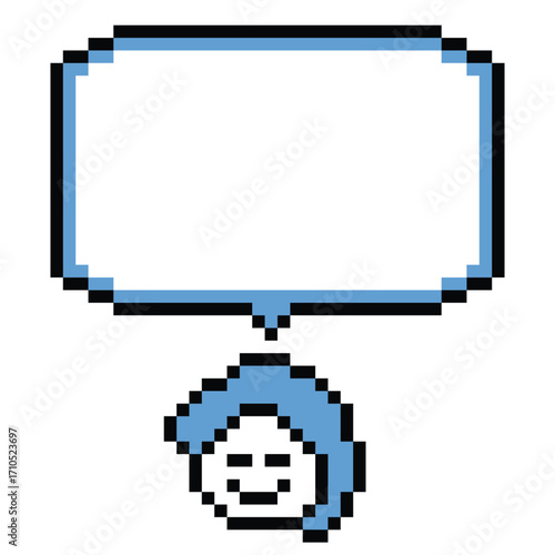 Cartoon pixel cute background man face with chat box blank decoration 8 bit male boy say speak discuss chat box cartoon character pixel 8bit game png vector.