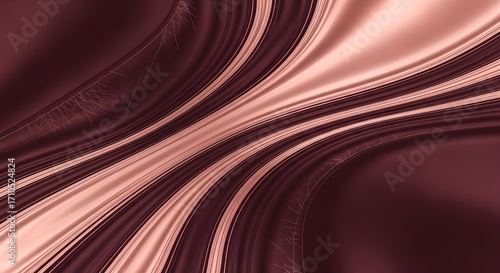 Abstract flowing waves of rose gold and deep crimson colors with delicate fractal details