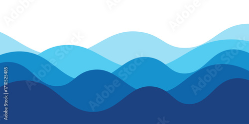Seamless sea waves layered vector background. Blue ocean waves. Water wave pattern design.