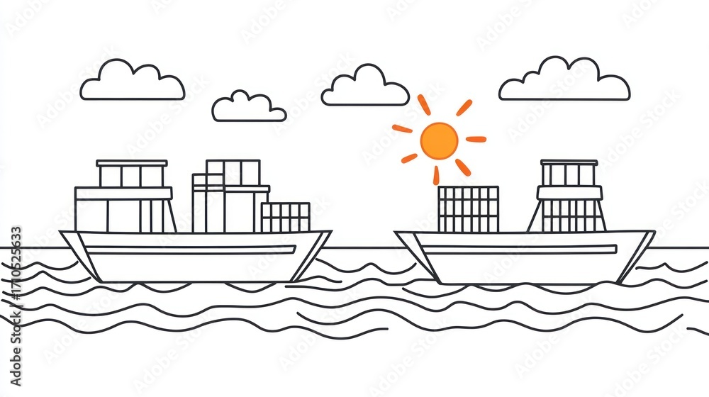 Fototapeta premium Ships cargo transportation illustration