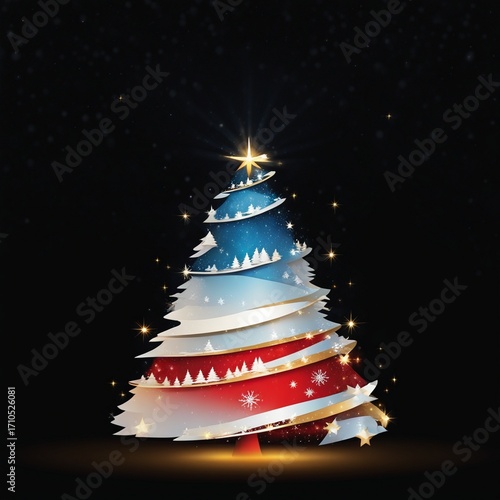 Sapin de noël bleu, blanc et rouge.
