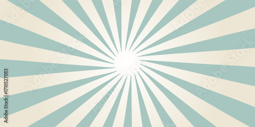 Sunlight retro horizontal background. Pale blue and beige color burst background. Fantasy Vector illustration. Magic Sun beam ray pattern background. Old paper starburst. Circus poster or placard
