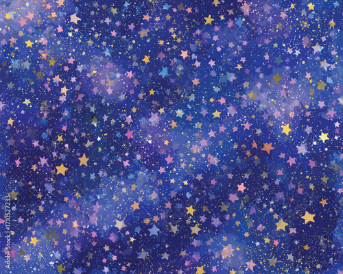 水彩風宇宙空間背景、星屑、カラフルな星、夜空、ファンタジー、夢想的