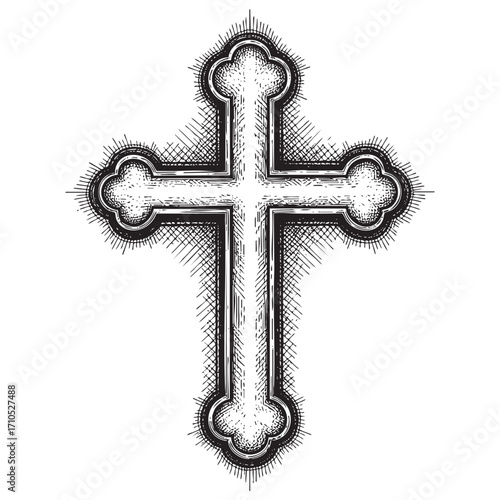 Ornate Christian Cross Hand-Drawn Sketch