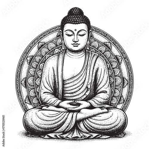 Buddha in Meditation Pose Hand-Drawn Illustration