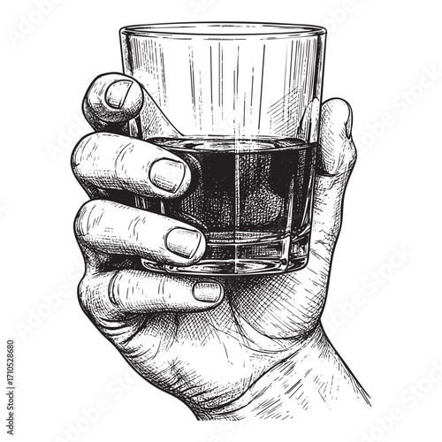 Hand Holding a Glass of Drink Hand-Drawn Sketch