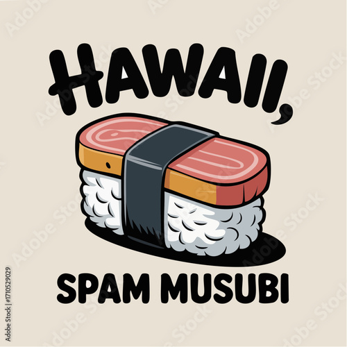 Hawaii Spam Musubi whimsical vector illustration for island branding