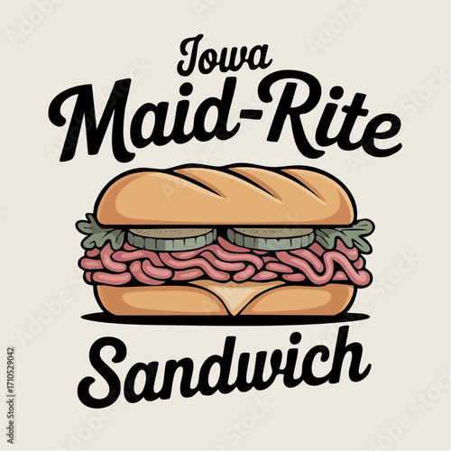 Iowa Maid-Rite sandwich diner vector illustration for local branding