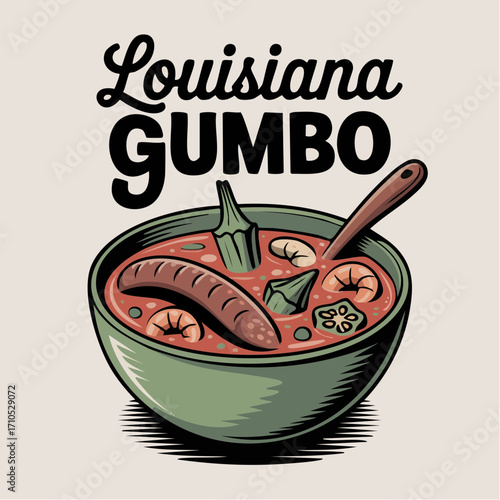 Louisiana gumbo Creole vector illustration for culinary branding