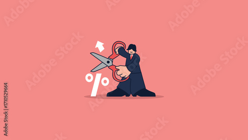 Cutting Interest Rates to Boost the Economy, A Rate Cut for Economic Stimulation, Hand of a Businessman Slicing the Economy