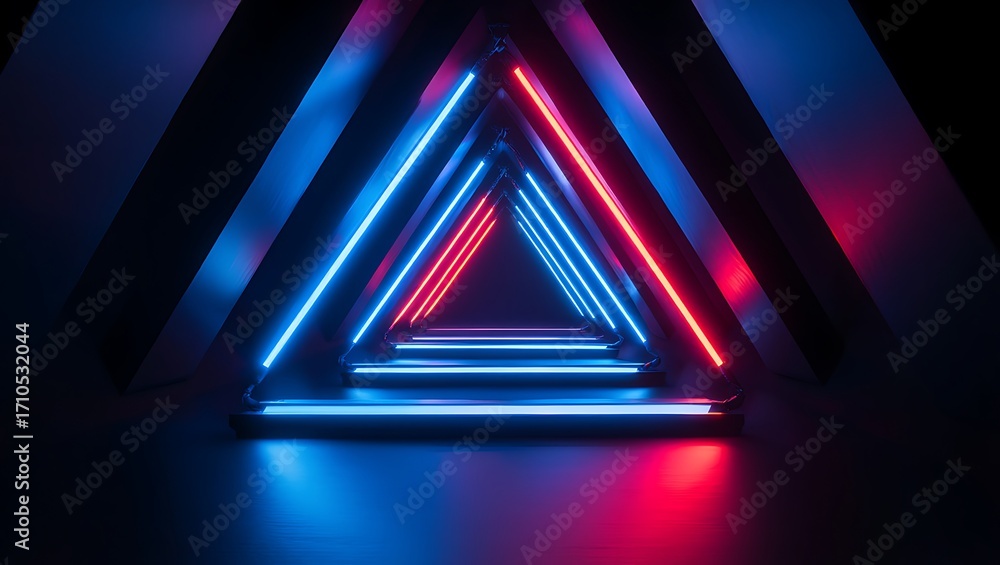 Fototapeta premium Abstract geometric tunnel with neon lights creating a futuristic passage