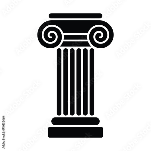 Black and white ionic column icon with fluted shaft