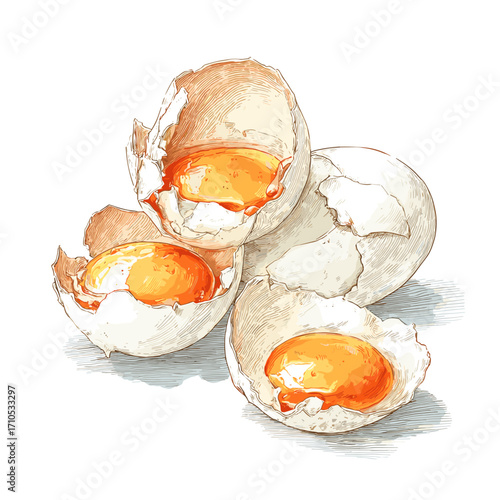 Vector illustration of broken cracked eggs isolated on a white background