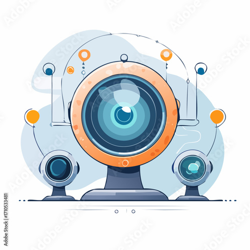 Futuristic Webcam System with Multiple Lenses and Abstract Connections