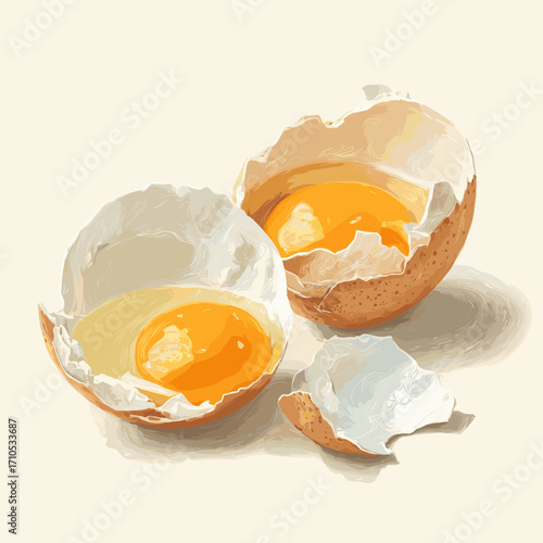Vector illustration of broken cracked eggs isolated on a white background
